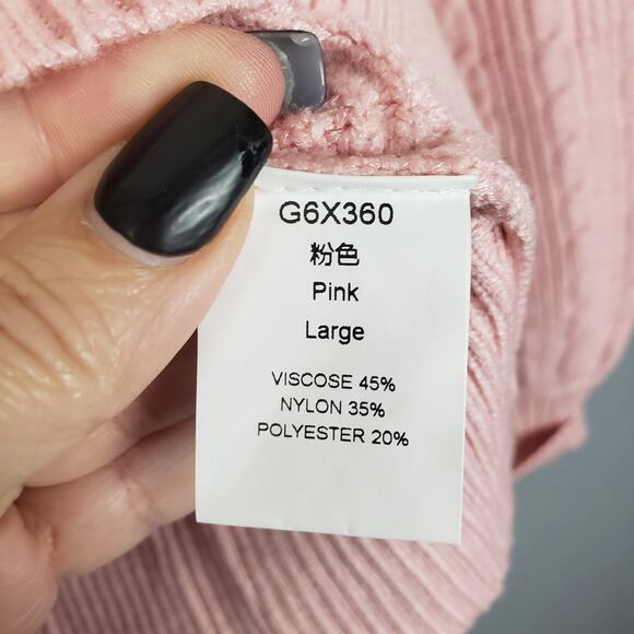 Balloon Sleeve Cable Knit Sweater Blush Pink Pullover Relaxed Fit Preppy Size L - Picture 6 of 7